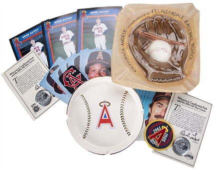 Gene Autry Collection of California/Anaheim Angels Memorabilia Including Pins, Rod Carew Postcards, Patches & Ash Trays (Autry LOA)